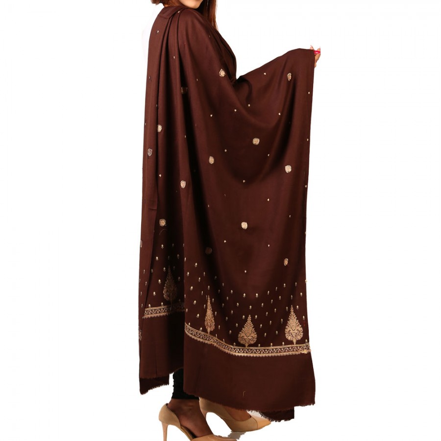 Brown Pan Palla Embroidered Shawl For Women SHL-170-13