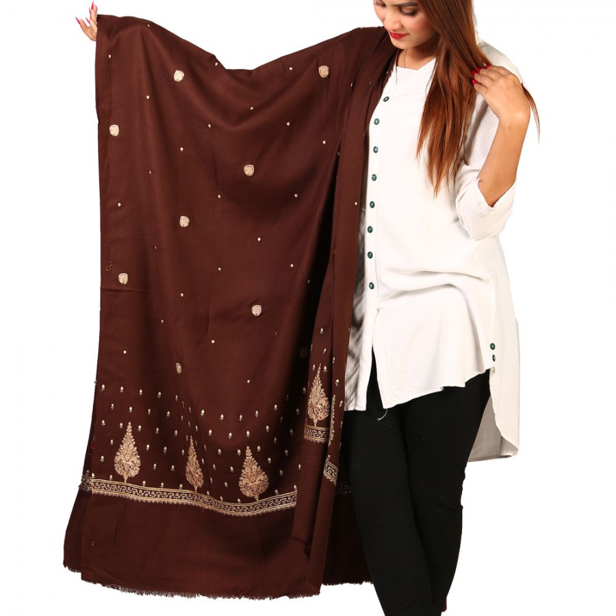 Brown Pan Palla Embroidered Shawl For Women SHL-170-13