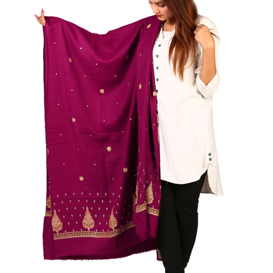 Carrot Pan Palla Embroidered Shawl For Women SHL-170-15