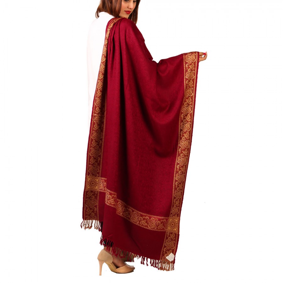 Maroon Kashmiri 4 Border Shawl For Her SHL-147-17