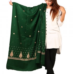 Green Pan Palla Embroidered Shawl For Women SHL-170-14