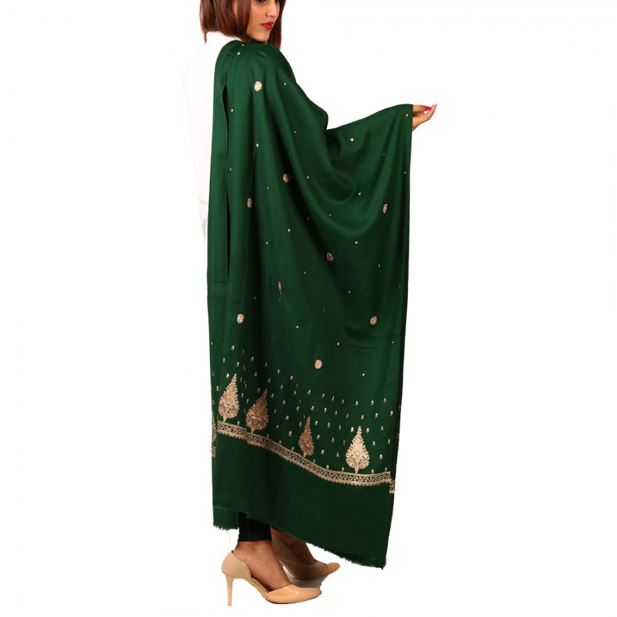 Green Pan Palla Embroidered Shawl For Women SHL-170-14