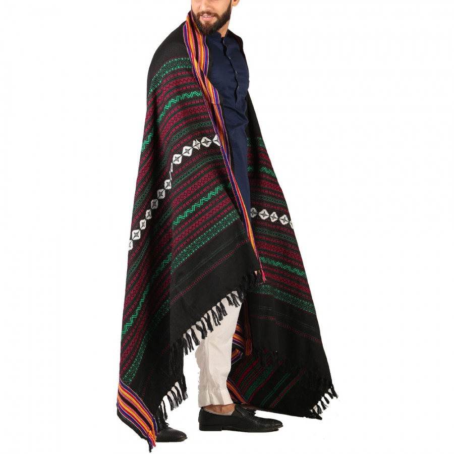 Green & Red Multi Color Sindhi Tharri Shawl SHL-112-24