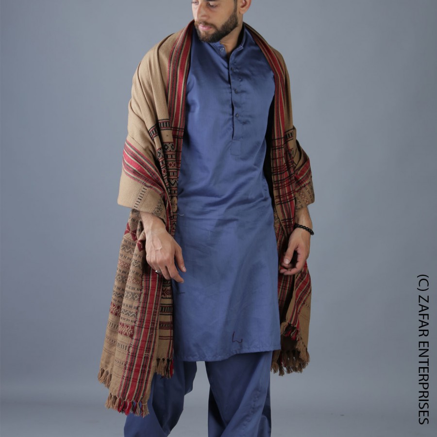 Khaki Multi Color Sindhi Tharri Shawl SHL-112-28