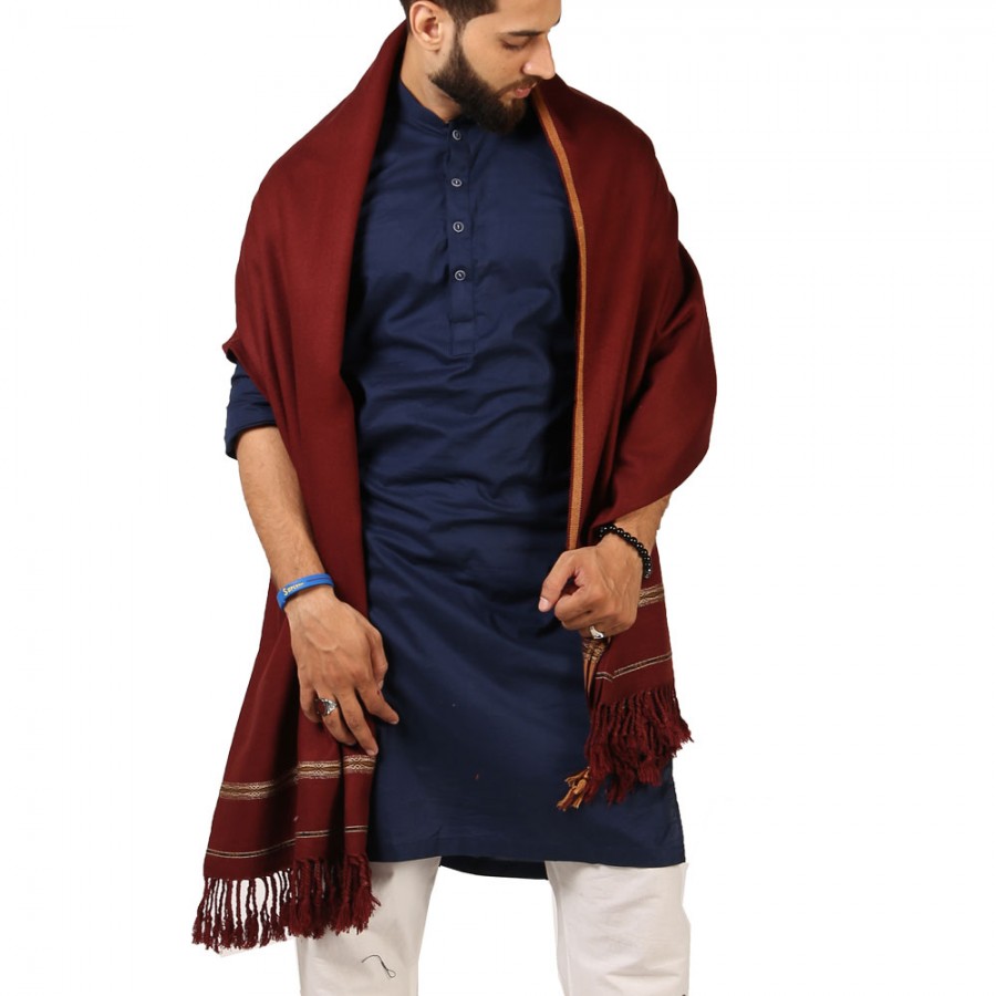 Maroon Medium Size Peshawari Dhussa Shawl For Men SHL-281-3