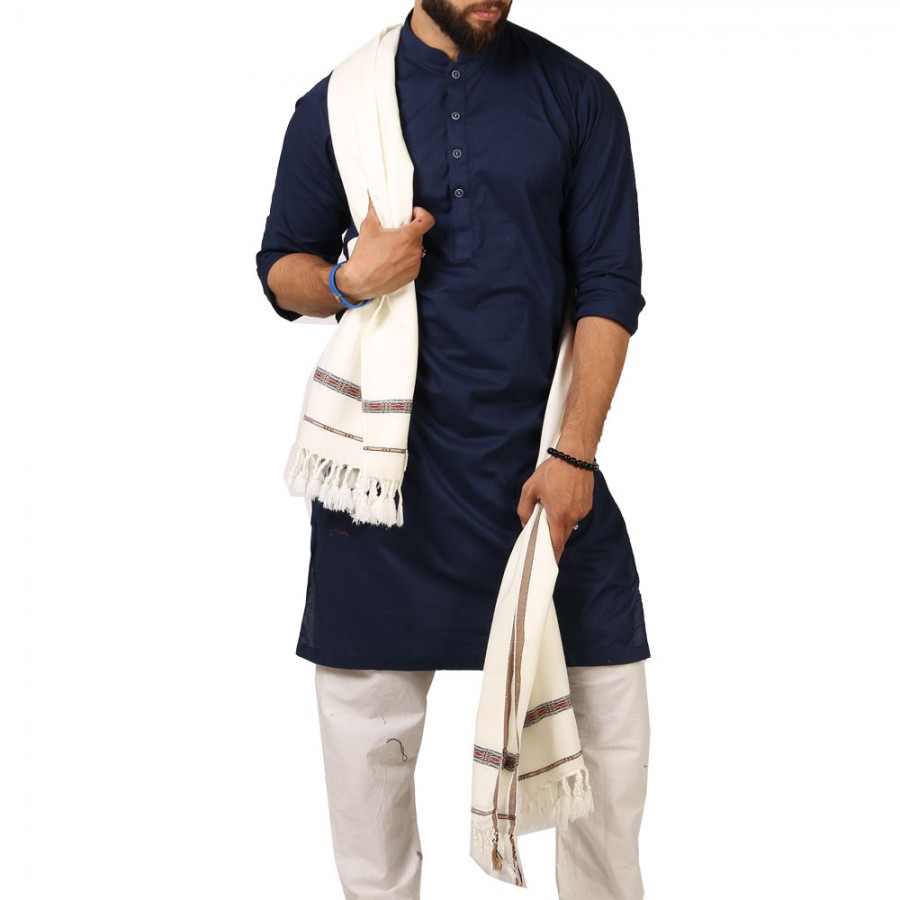 White Medium Size Peshawari Dhussa Shawl For Men SHL-281-4