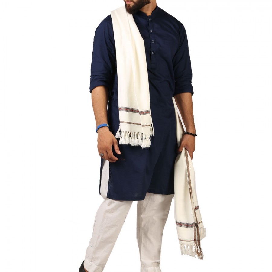 White Medium Size Peshawari Dhussa Shawl For Men SHL-281-4