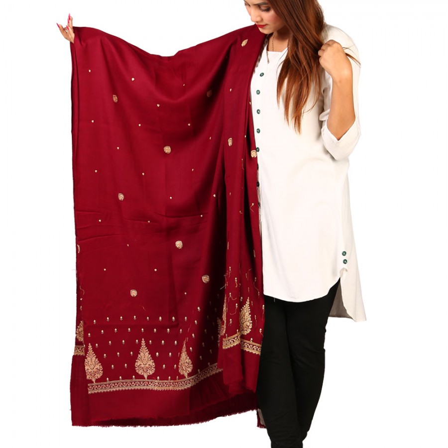 Maroon Pan Palla Embroidered Shawl For Women SHL-170-7