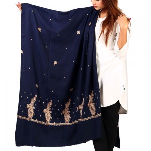 Navy Blue Pan Palla Embroidered Shawl For Women SHL-170-9