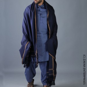 Navy Blue Pure Acro-Woolen Dhussa Shawl For Man SHL-030-32