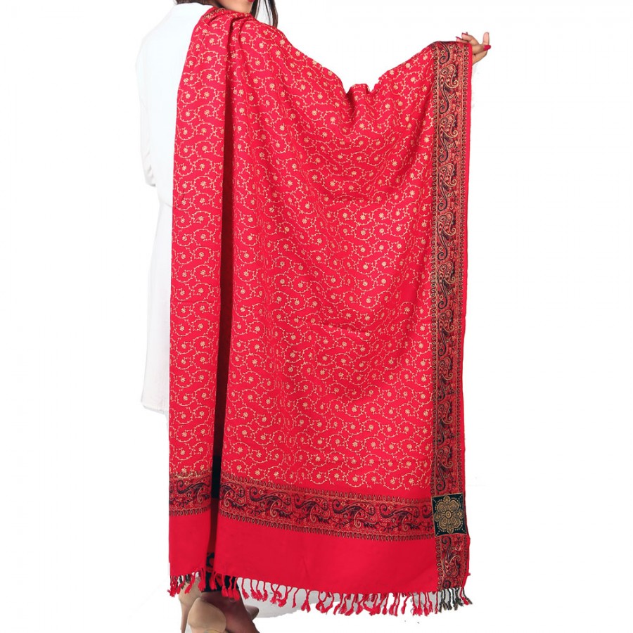 Acrowoolen Red Embroidered Color Kashmiri 4 Border Shawl SHL-147-26