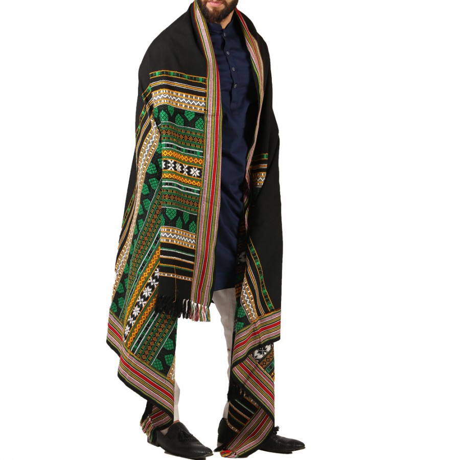 Green Sindhi Tharri / Khatri  / Wadera Shawl SHL-112-21