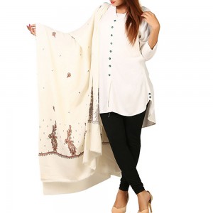 White Pan Palla Embroidered Shawl For Women SHL-170-8 White Pan Palla Embroidered Shawl For Women SHL-170-8
