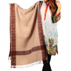 Khaki 4 Border Kashmiri Acro wool Stole / Muffler For Women MFL-147-10