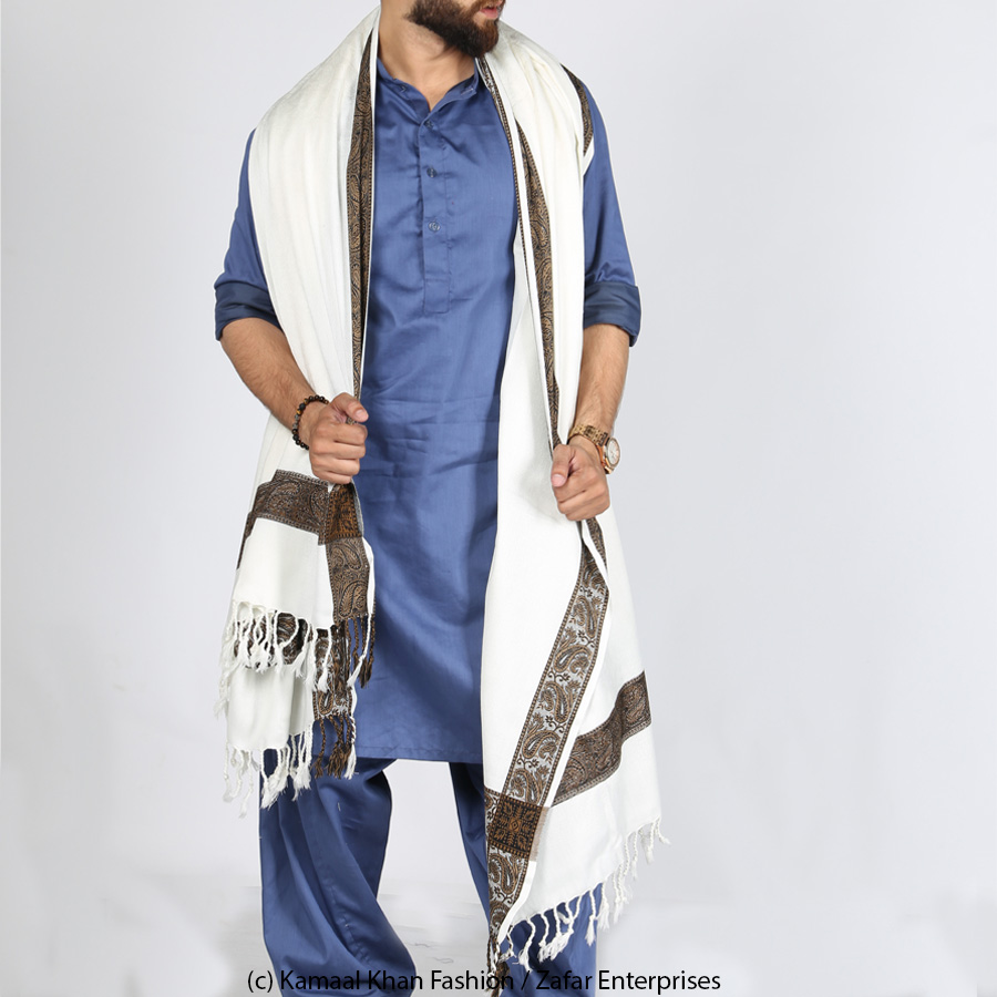 White 4 Border Karbala Style Chadder Shawl SHL-182-1