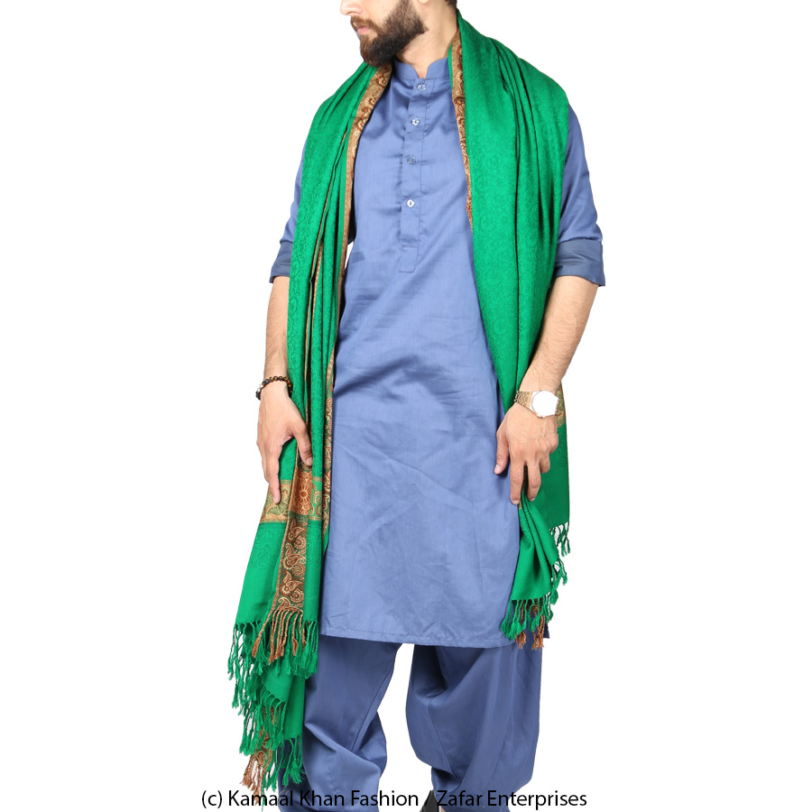 Green 4 Border Karbala Style Chadder Shawl SHL-182-2