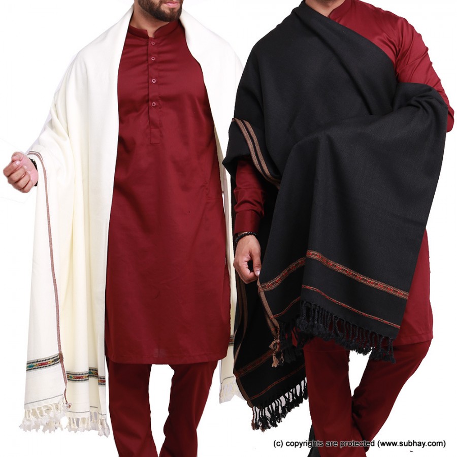 Pack of 2 Black & White Pure Acro-Woolen Dhussa Shawl For Man SHL-030-17