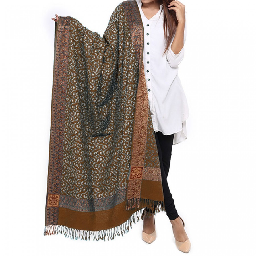 Brown Full Embriored Kashmiri 4 Border Shawl For Her SHL-147-14