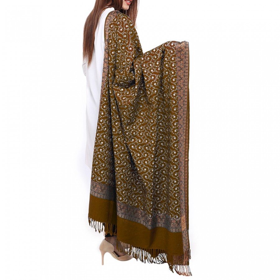 Brown Full Embriored Kashmiri 4 Border Shawl For Her SHL-147-14