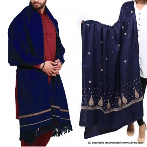 Couple Shawls Blue Pan Patti Plain & Pure Acro-Woolen Dhussa Shawls SHL-030-21 Couple Shawls Blue Pan Patti Plain & Pure Acro-Woolen Dhussa Shawls SHL-030-21
