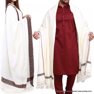 Couple Shawls White Kashmiri 4 Border & Pure Acro-Woolen Dhussa Shawls SHL-030-22