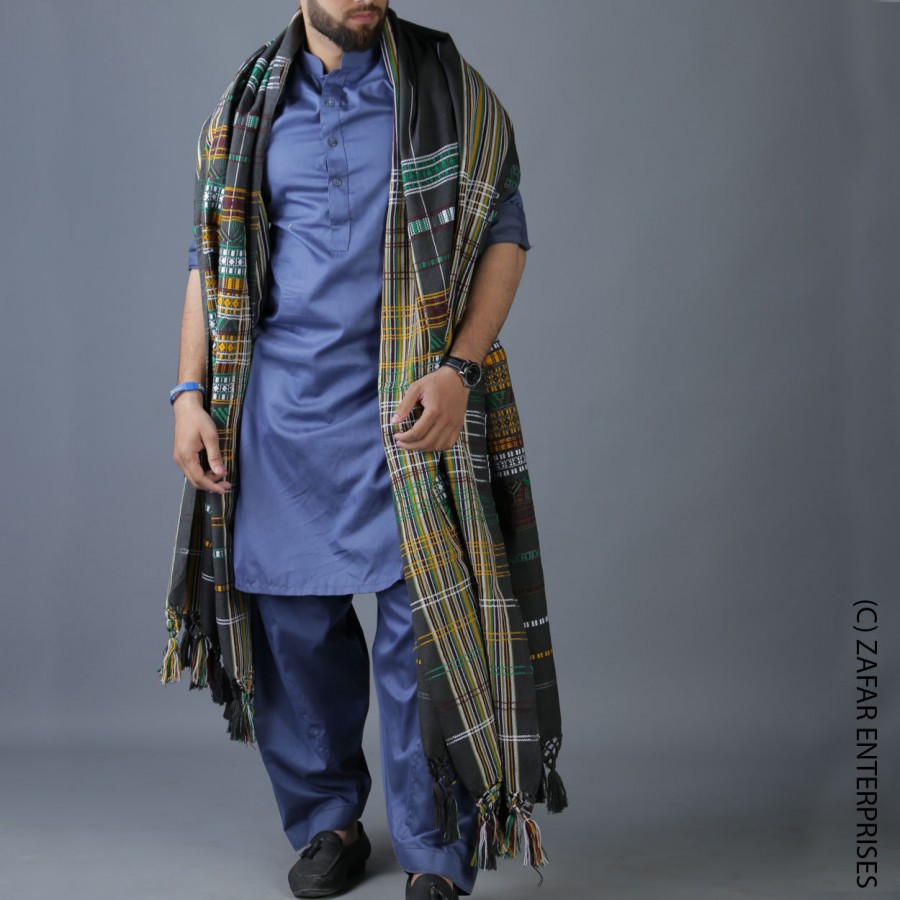 Navy Blue Handmade Sindhi Tharri / Khatri / Wadera Shawl SHL-110-6 Navy Blue Handmade Sindhi Tharri / Khatri / Wadera Shawl SHL-110-6