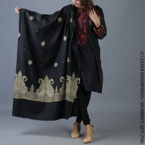 Black Saru Palla Embroidered Shawl For Women SHL-170-16
