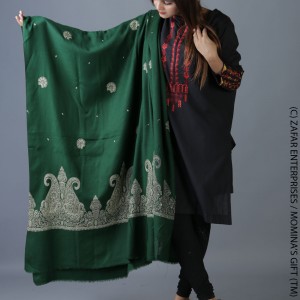 Green Saru Palla Embroidered Shawl For Women SHL-170-17