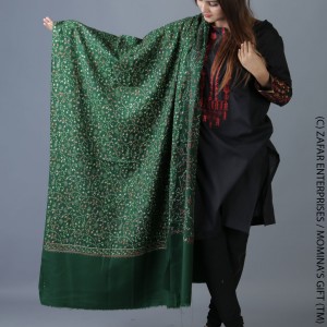 Green Color Kashmiri Block Print Work Palla Shawl For Her SHL-210-12