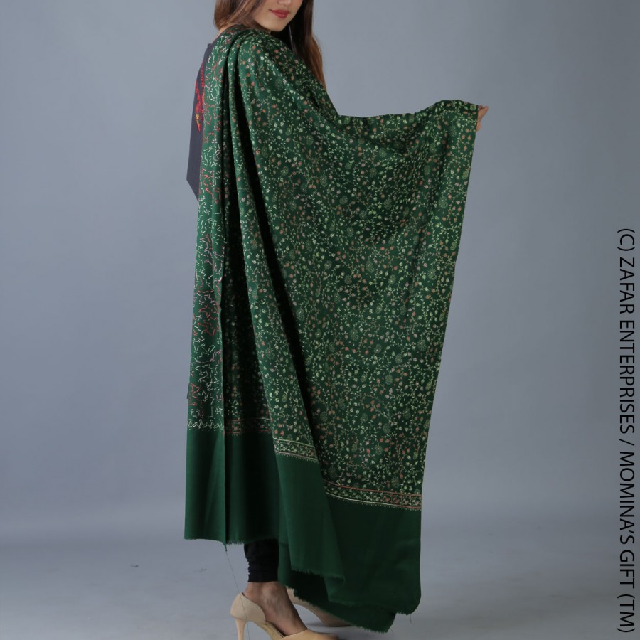 Green Color Kashmiri Block Print Work Palla Shawl For Her SHL-210-12