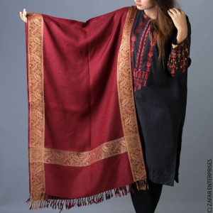 Maroon 4 Border Kashmiri Acro wool Stole / Muffler For Women MFL-147-5