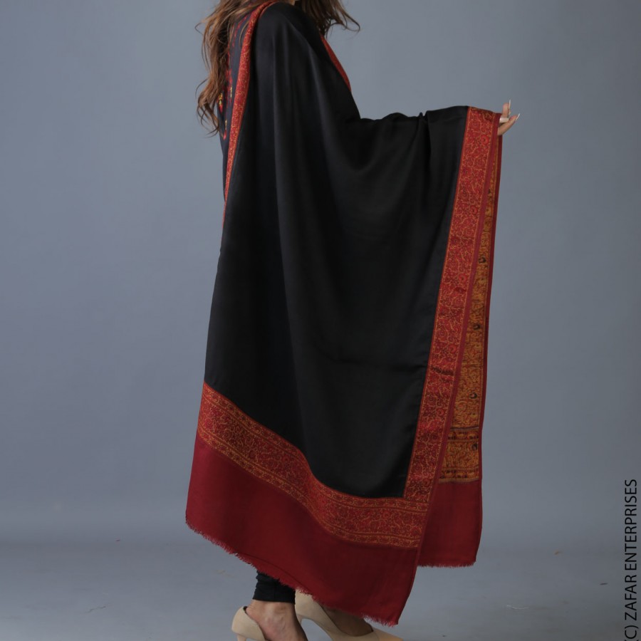 Black Jacquard 4 Border Muffler Stole For Her SHL-286-1