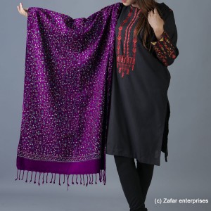 Purple Kashmiri Block Print Work Palla Stole / Muffler For Her SHL-210-18