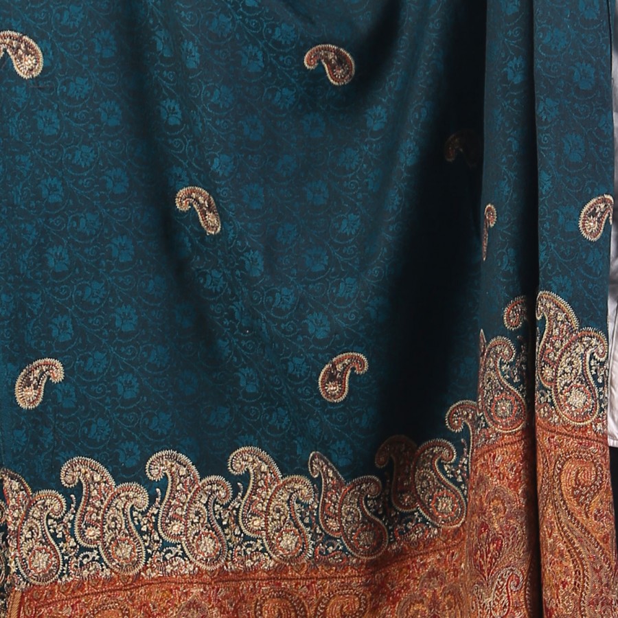 Ferozi Color Kashmiri Jaal Kani Palla Shawl For Her SHL-213-3