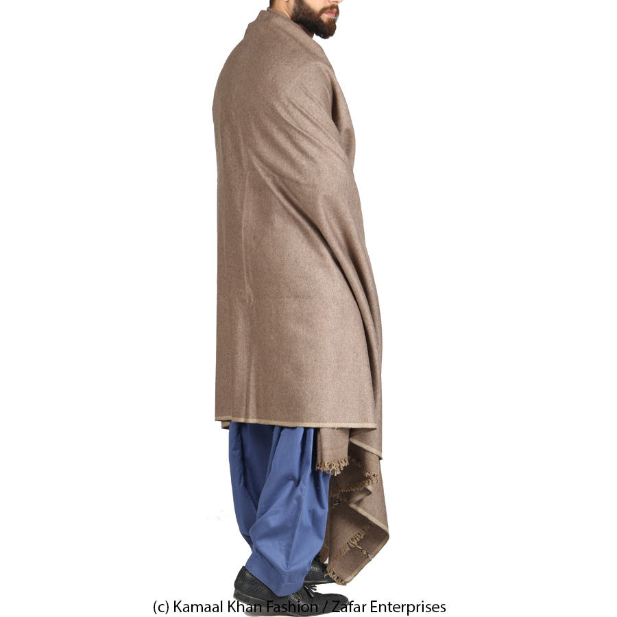 Grey Pure Woolen Handmade Peshawari & Kashmiri Fusion Dhussa Shawl SHL-142