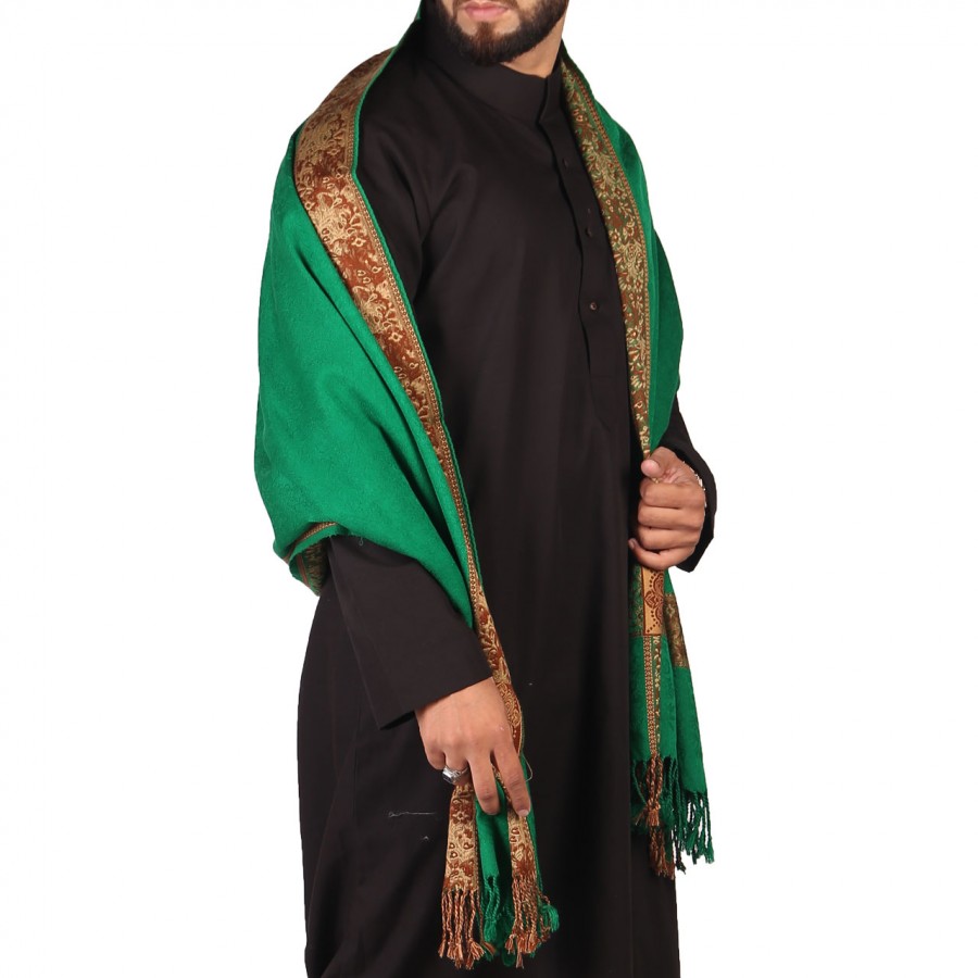 Green 4 Border Karbala Style Mufler Shawl SHL-192-1