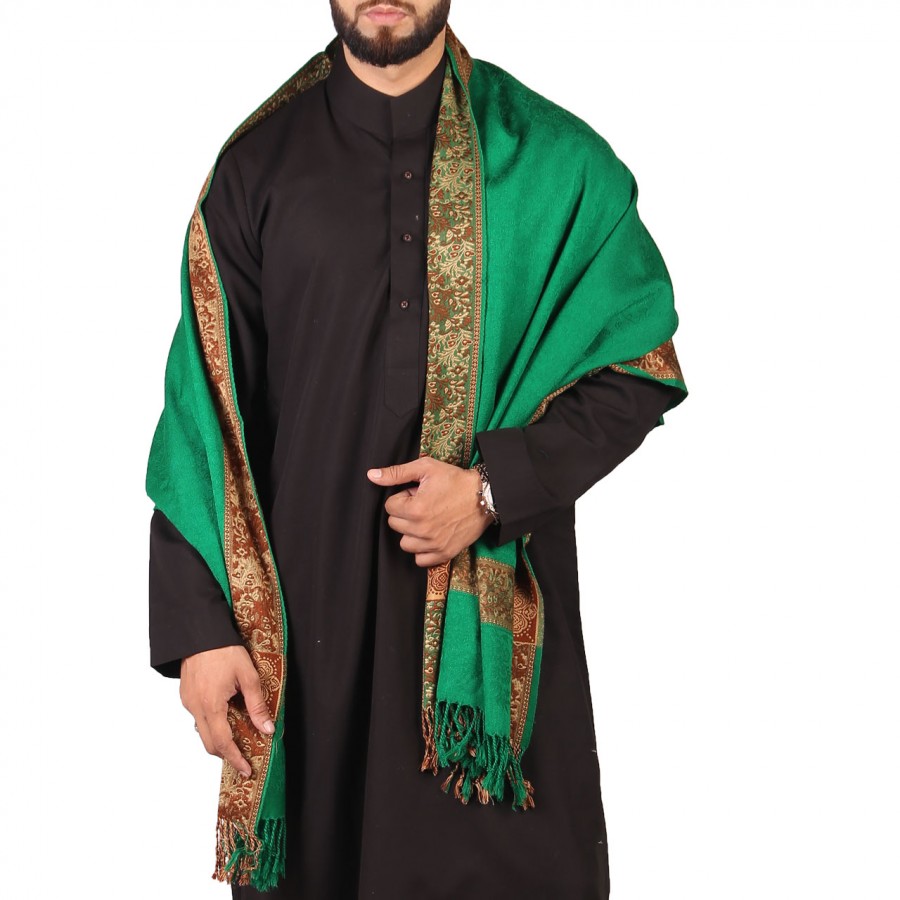 Green 4 Border Karbala Style Mufler Shawl SHL-192-1