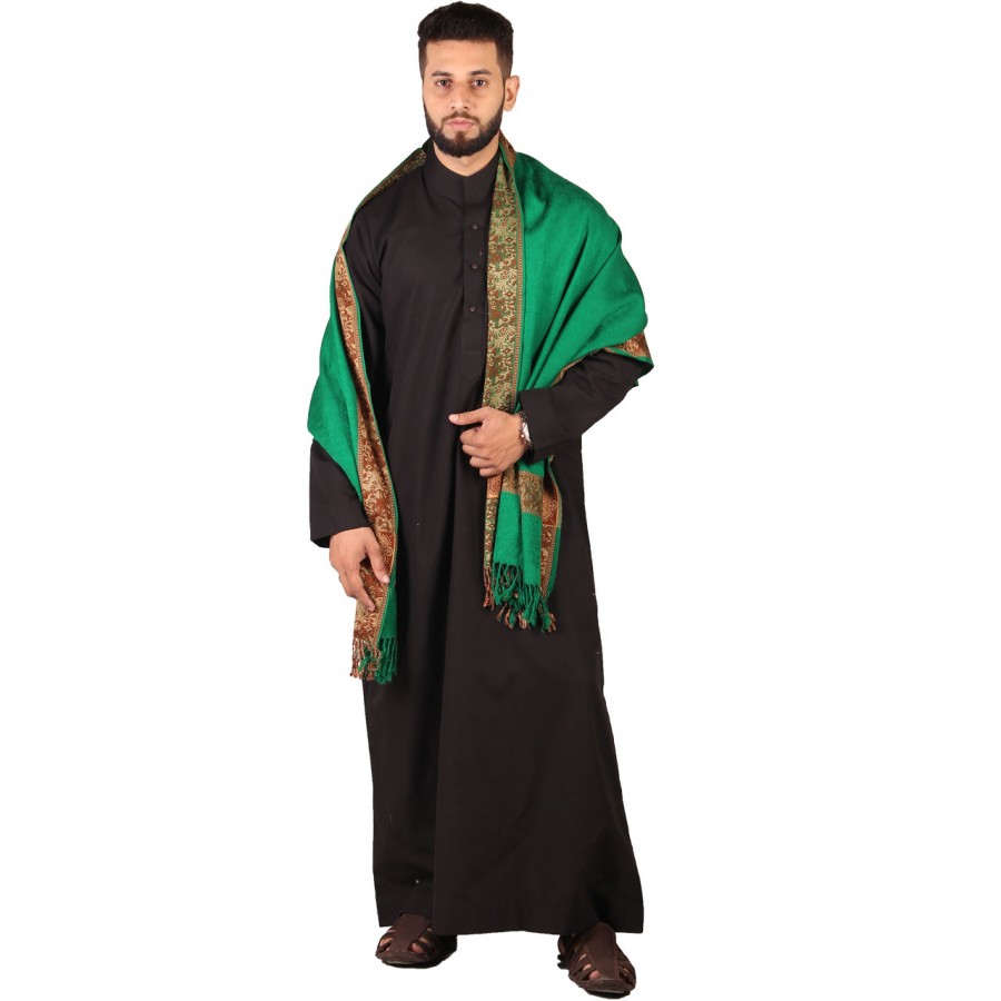 Green 4 Border Karbala Style Mufler Shawl SHL-192-1