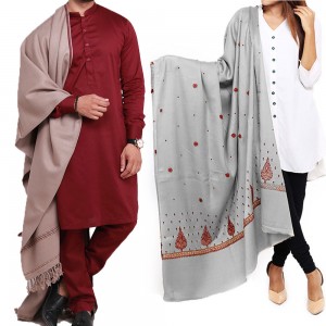 Couple Shawls Gray Pan Patti Plain & Pure Acro-Woolen Dhussa Shawls SHL-030-24 Couple Shawls Gray Pan Patti Plain & Pure Acro-Woolen Dhussa Shawls SHL-030-24