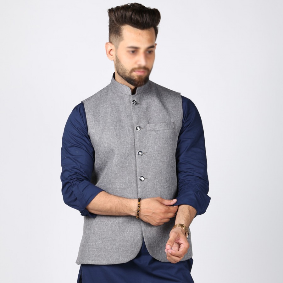 Light Grey Jute Suiting Waist Coat For Him KK-52