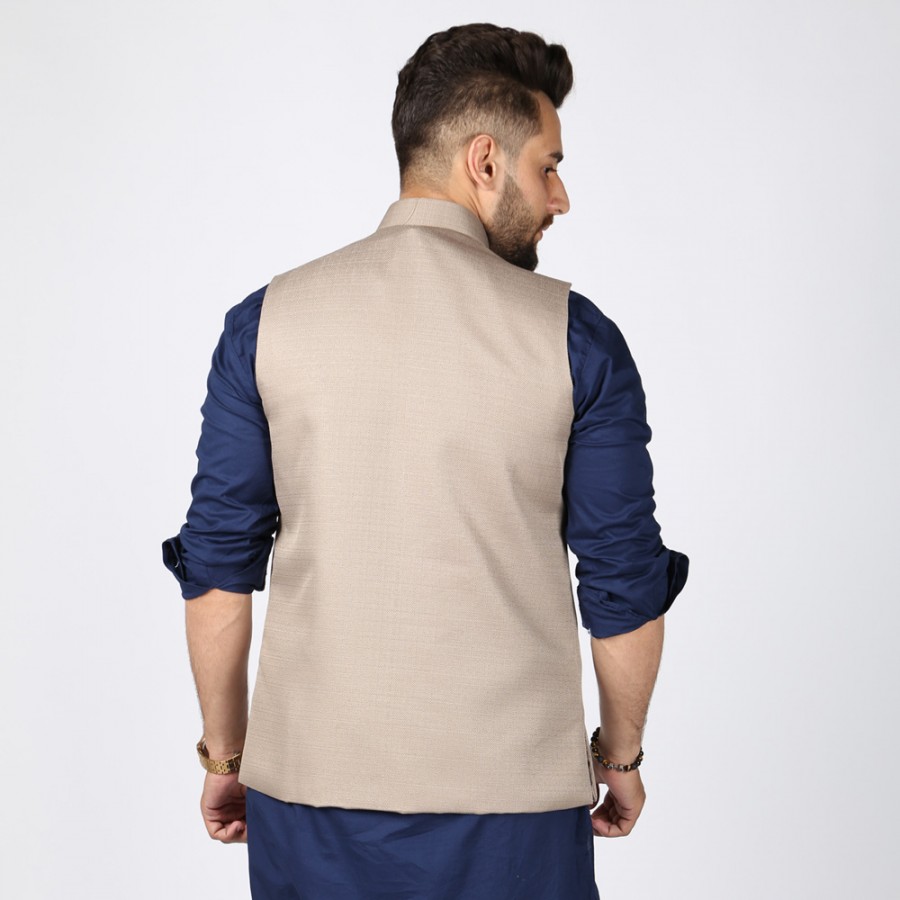 Khaki Jute Suiting Waist Coat For Him KK-55