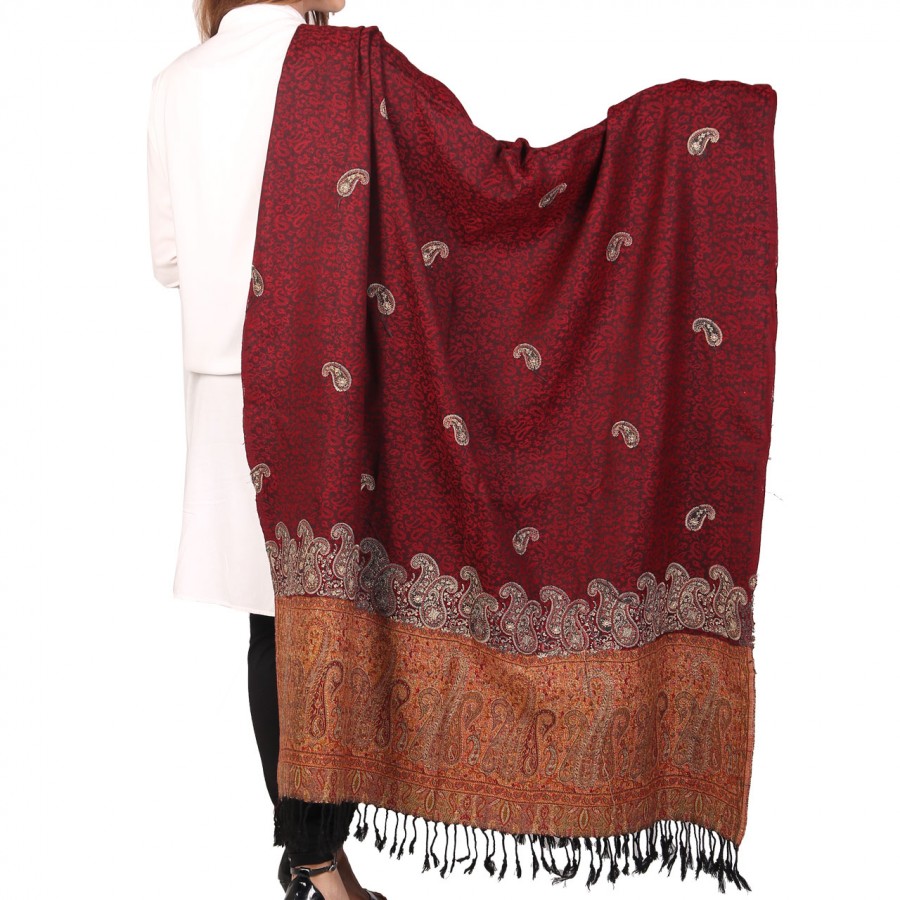 Maroon Color Kashmiri Jaal Kani Palla Shawl For Her SHL-213-1