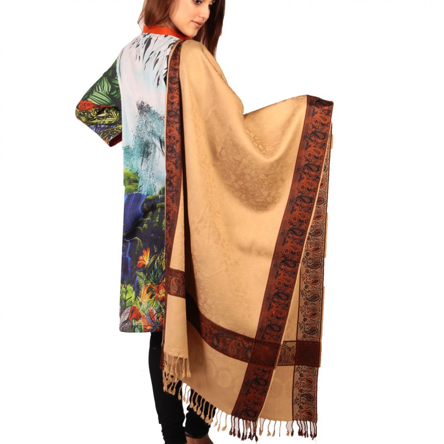 Badami 4 Border Kashmiri Acro wool Stole / Muffler For Women MFL-147-9