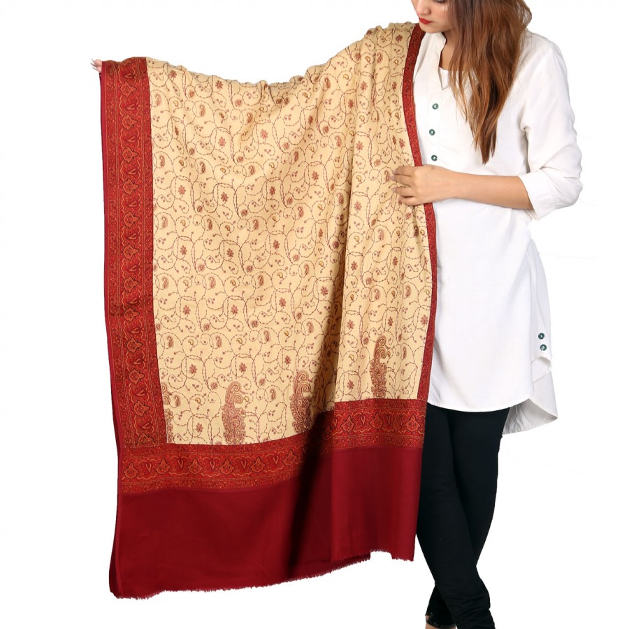 Beige Color Kashmiri Style Jaal Jacquard Shawl For Her SHL-212-2