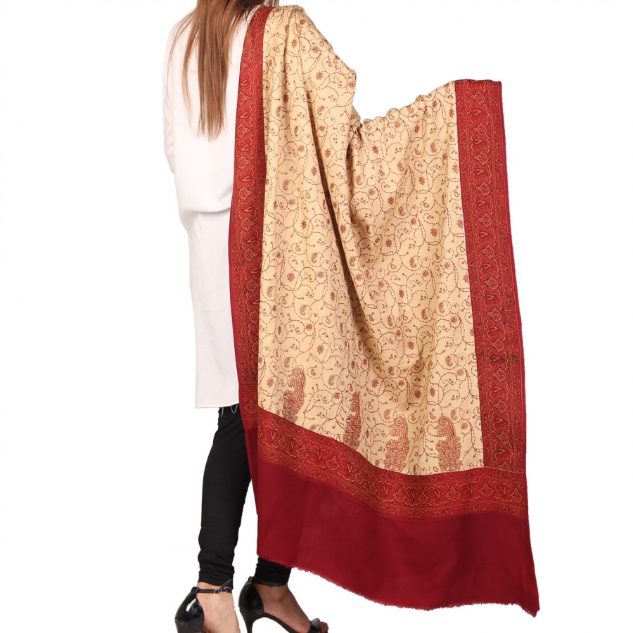 Beige Color Kashmiri Style Jaal Jacquard Shawl For Her SHL-212-2