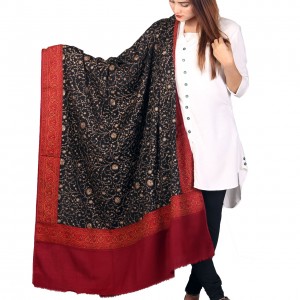 Black Color Kashmiri Style Jaal Jacquard Shawl For Her SHL-212-1