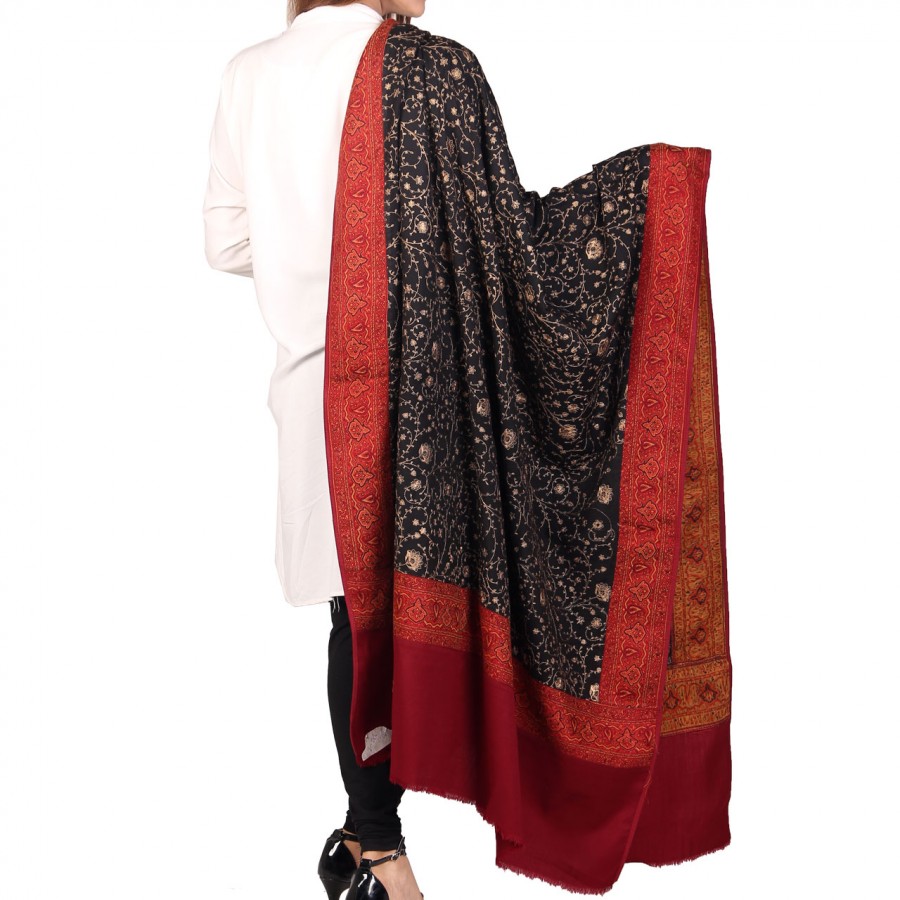 Black Color Kashmiri Style Jaal Jacquard Shawl For Her SHL-212-1