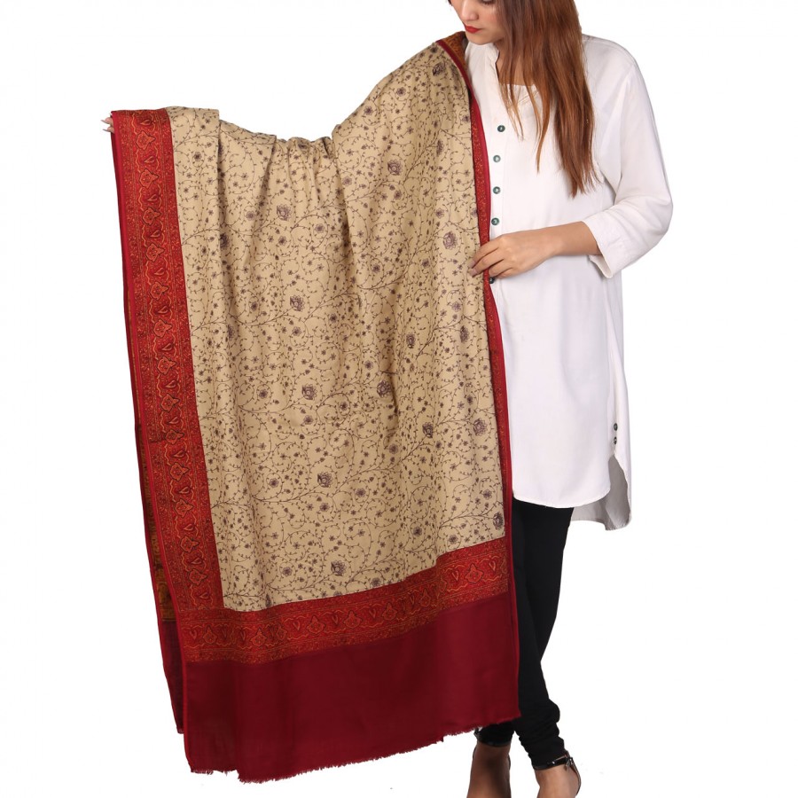 Pista Color Kashmiri Style Jaal Jacquard Shawl For Her SHL-212-3