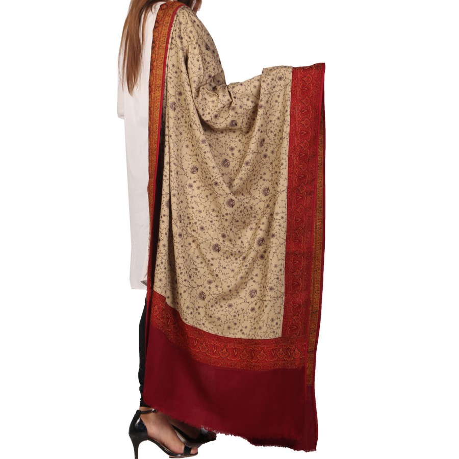 Pista Color Kashmiri Style Jaal Jacquard Shawl For Her SHL-212-3