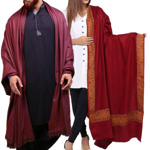 Couple Shawls Maroon 4 Border & Mix Woolen Lohi Shawl Shawls SHL-066-11 Couple Shawls Maroon 4 Border & Mix Woolen Lohi Shawl Shawls SHL-066-11